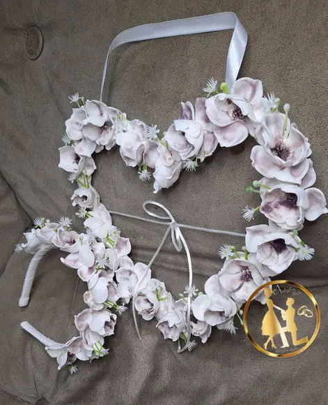 Porta Aliança Coração de Flores + Tiara de Daminha