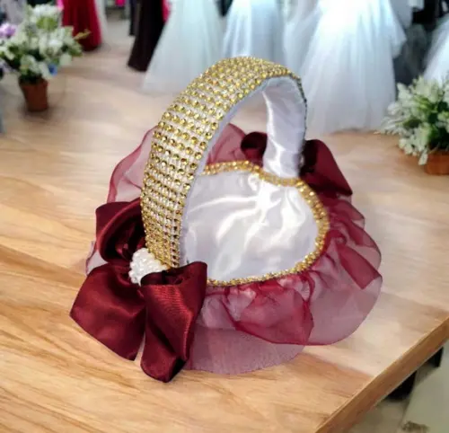 Cestinha de Casamento Branco, Marsala e Dourado