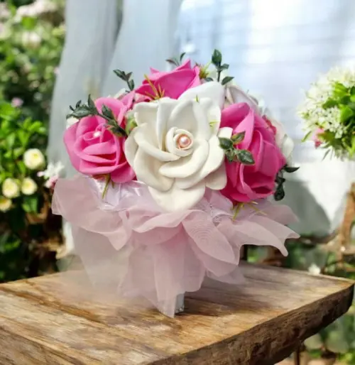 Buquê de Noiva Branco e Rosa Pink Grande Eva