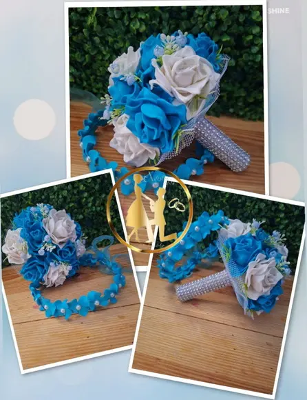 Buquê de Noiva Azul Kit Casamento Civil