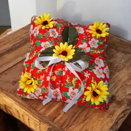 Porta Alianças de Chita e Girassóis -casamento na Roça 20x20