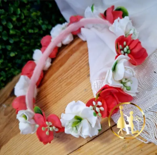 Tiara Coroa de Cabelo Rosa Chá e Branco Artesanal