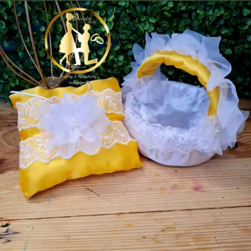 Cesta de Florista de Casamento Amarelo e Branco