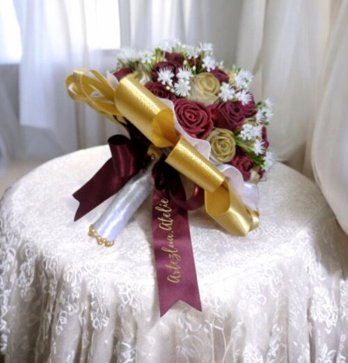 Buquê de Noiva Marsala e Dourado em EVA -  Médio