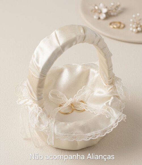 Minicesta Luxuosa para Alianças de Casamento Off-White/ Marfim