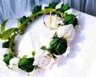 Tiara Coroa Verde Oliva e Branco Eva - Artesanal