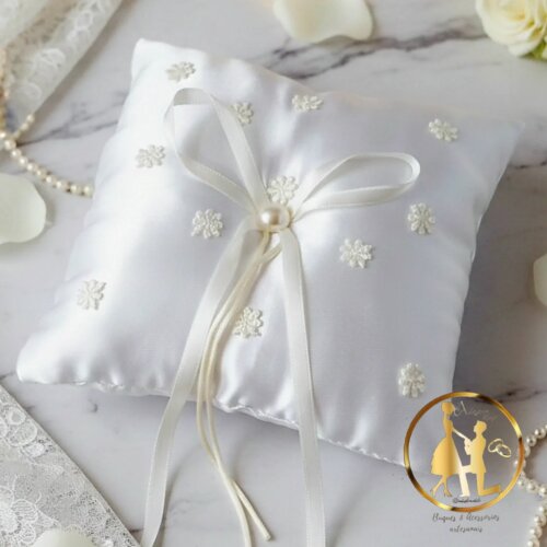 Porta Alianças Branco e Bege Off-White com Pérolas – Elegânc