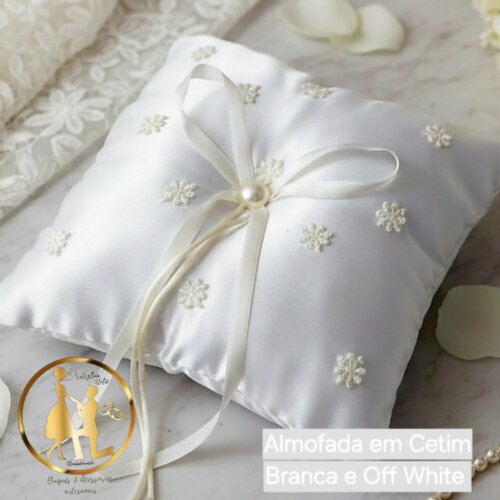 Porta Alianças Branco e Bege Off-White com Pérolas – Elegânc