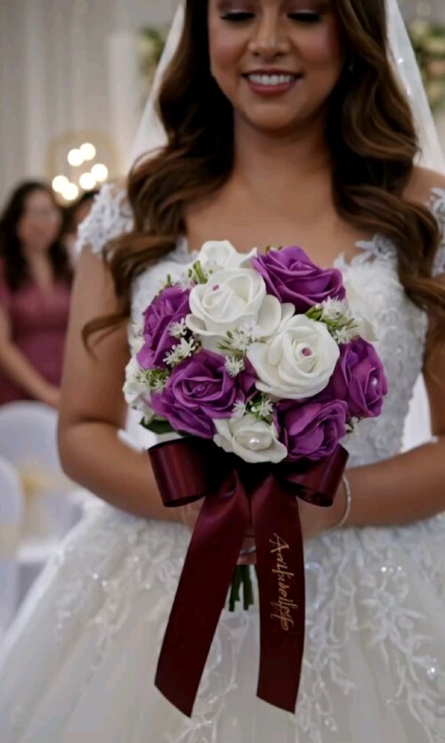 Buquê de Noiva Lilás e Branco em EVA – Rosas Artesanais para Casamento Civil, Religioso e Mini Wedding