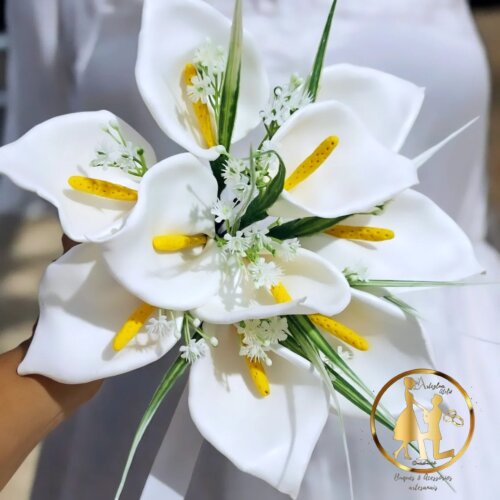 Buquê de Noiva Minimalista Copo de Leite em EVA com Lapela – A