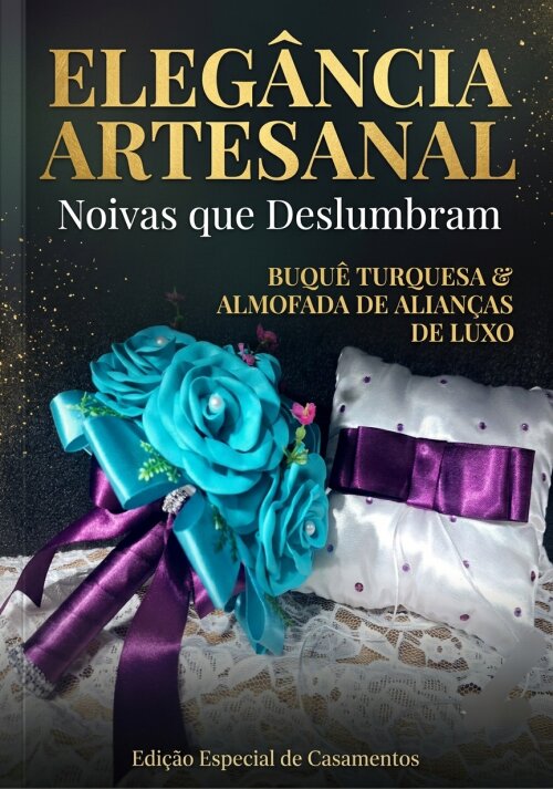 Buquê Noiva Azul Turquesa e Roxo Cívil + Porta Alianças -artesanal
