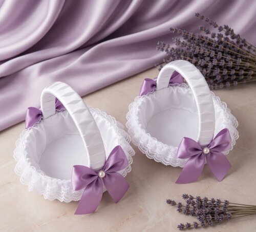 02 Cestas Floristas de Casamento Lavanda e Branco- Artesanal