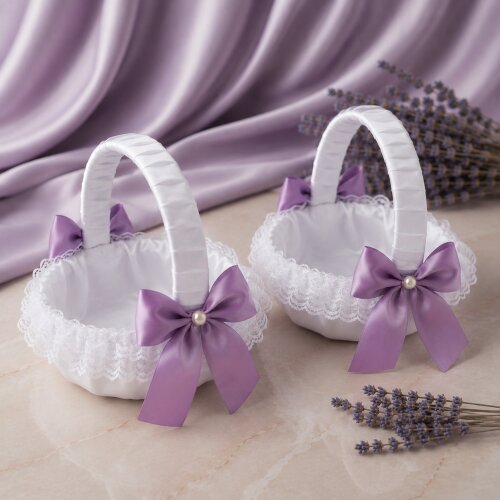 02 Cestas Floristas de Casamento Lavanda e Branco- Artesanal