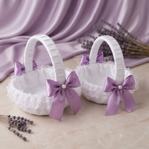 02 Cestas Floristas de Casamento Lavanda e Branco- Artesanal