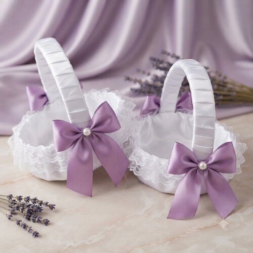 02 Cestas Floristas de Casamento Lavanda e Branco- Artesanal