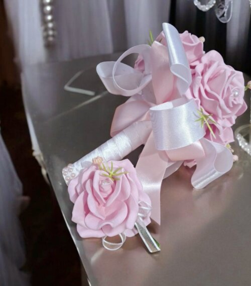 Buquê Noiva Cívil Rosa Claro + Lapela Artesanal
