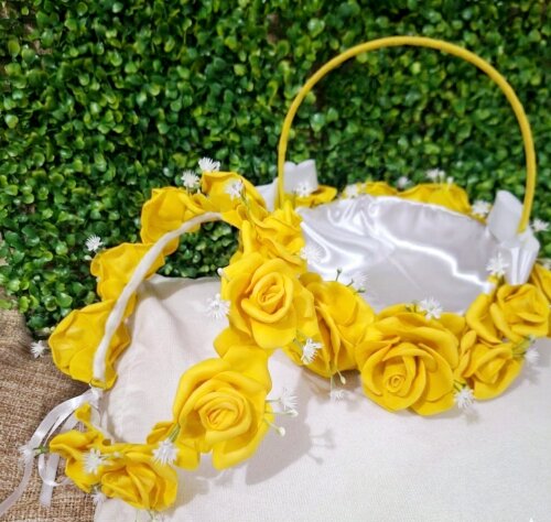 Kit para Daminha de Casamento Amarelo – Cesta para Florista, Co