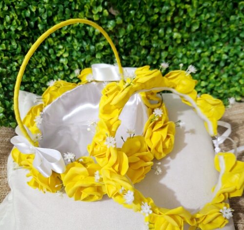 Kit para Daminha de Casamento Amarelo – Cesta para Florista, Co