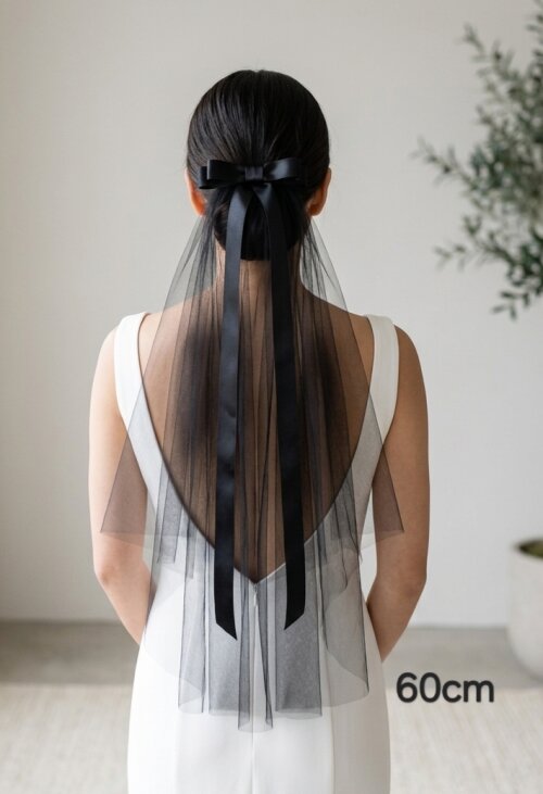 Laço Preto com Véu de Tule Gótico Chic