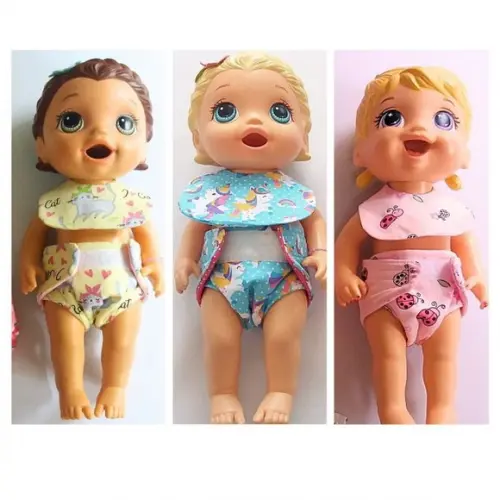 3 Fraldinhas e 3 Babador para Baby Alive