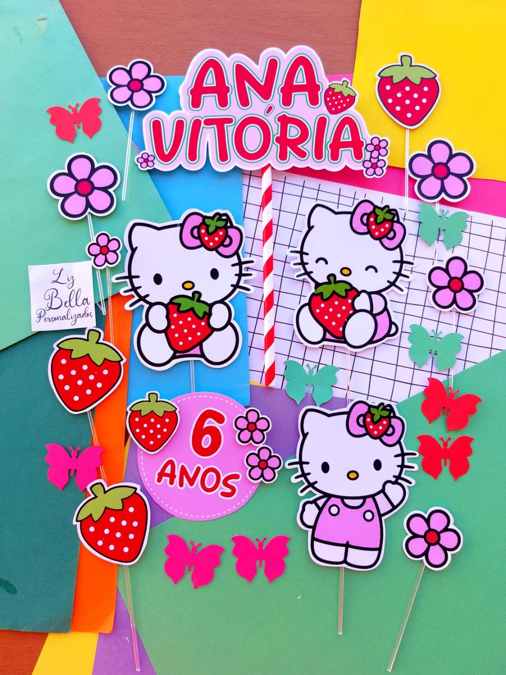 Topo de bolo Hello Kitty Morango