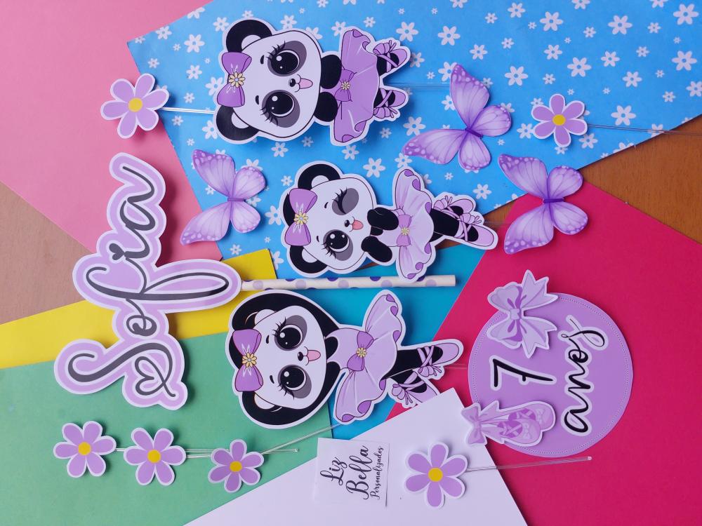 Topo de bolo Panda Bailarina Lilas