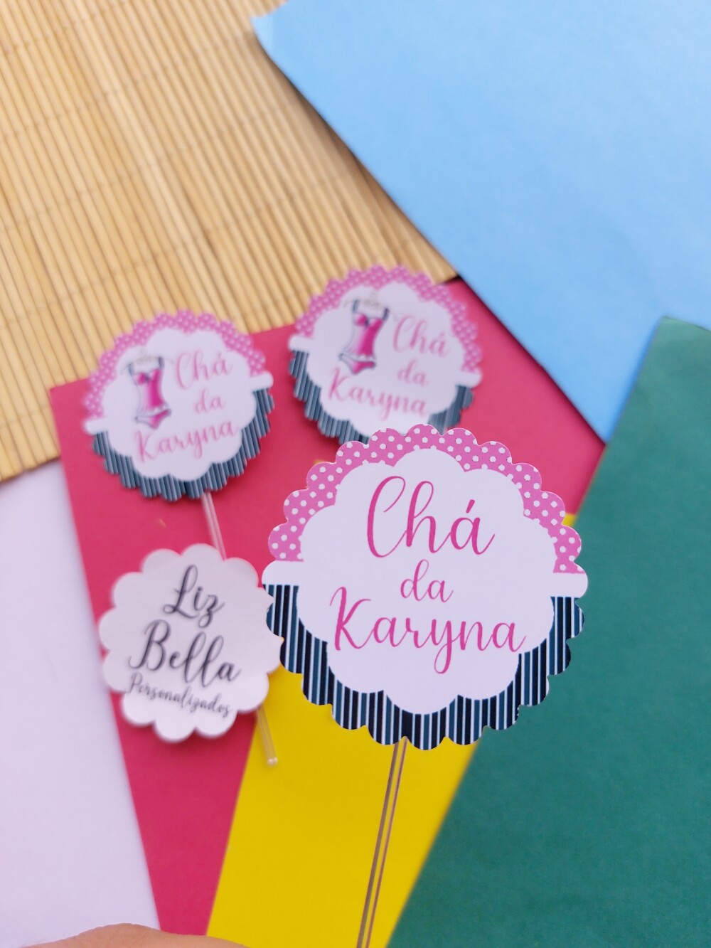 Topper para doces Chá de Lingerie - Preto e rosa 50 Unidades