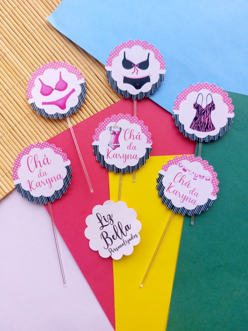 Topper para doces Chá de Lingerie - Preto e rosa 50 Unidades