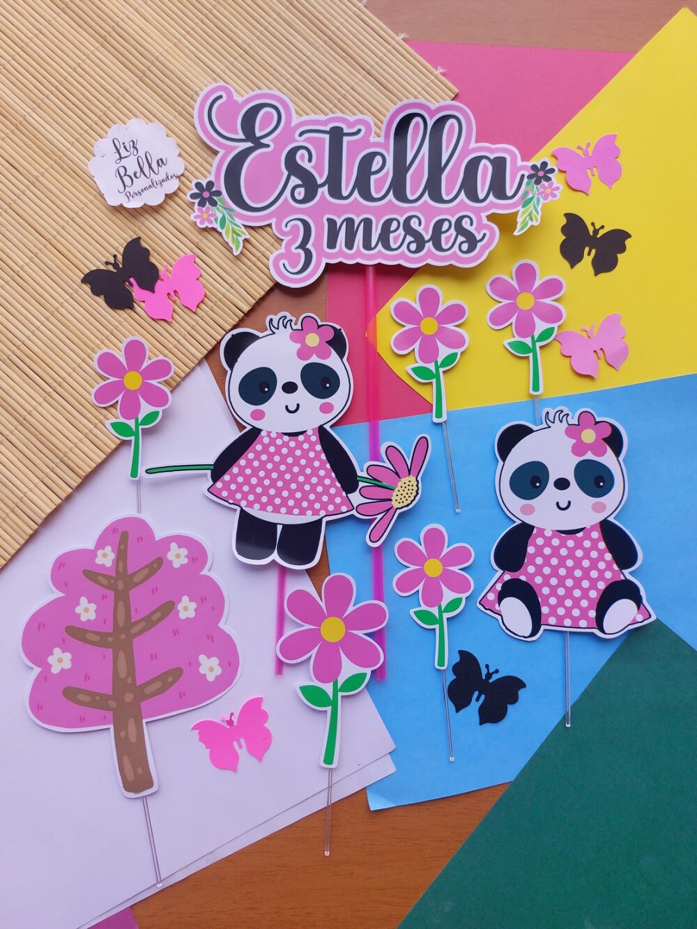 Topo de bolo Panda Rosa