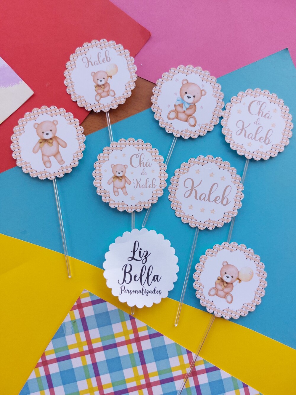 Topper para doces Ursinho Marrom - Chá de bebê 50 Unidades