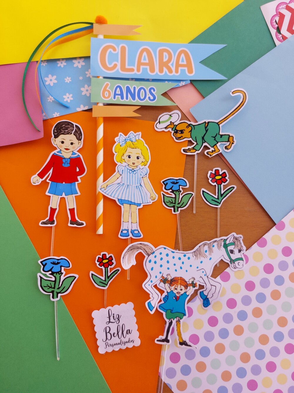 Topo de bolo Píppi Meialonga