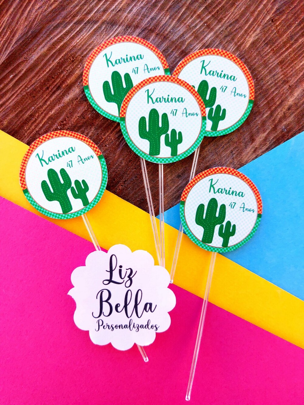 Topper para doces Cacto 50 Unidades