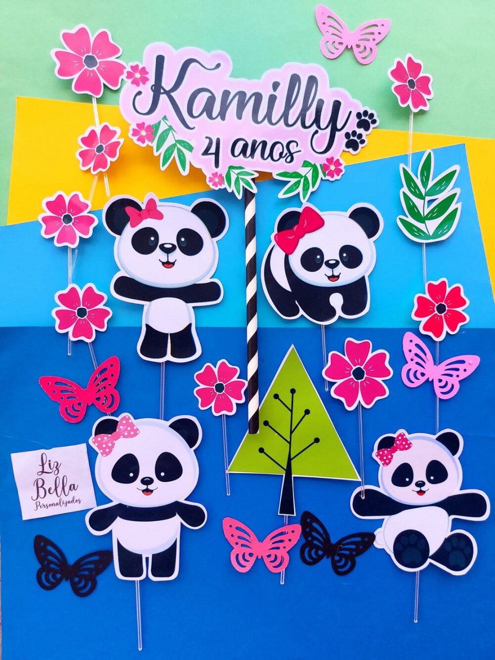 Topo de bolo Panda Rosa