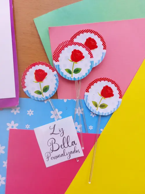 Topper para doces Rosas Vermelhas 50 Unidades