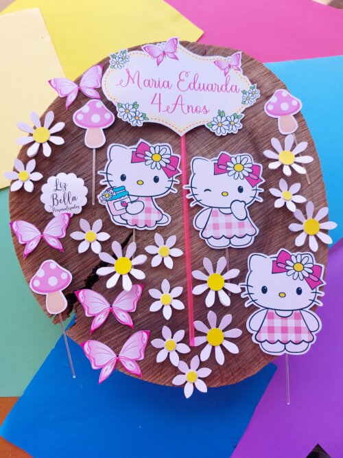 Topo de bolo Hello Kitty Jardim Das Margaridas