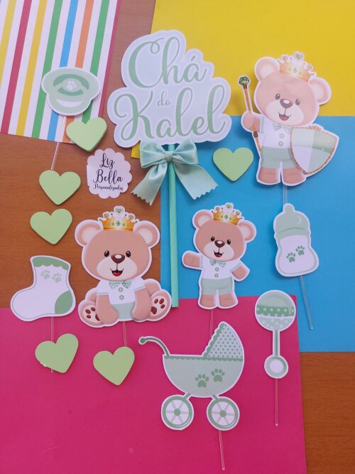 Topo de Bolo Ursinho Principe Verde - Chá de Bebe