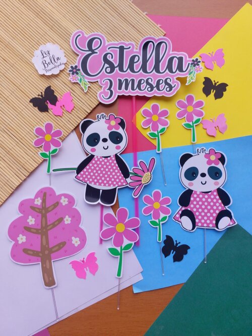 Topo de bolo Panda Rosa