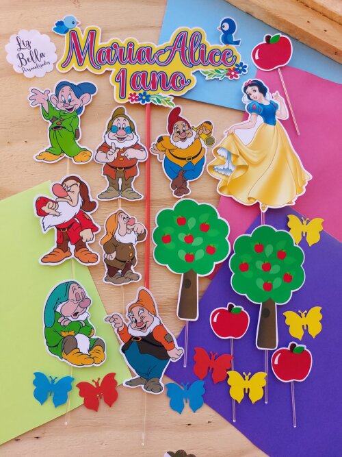 Topo de bolo Branca de neve e os sete anões