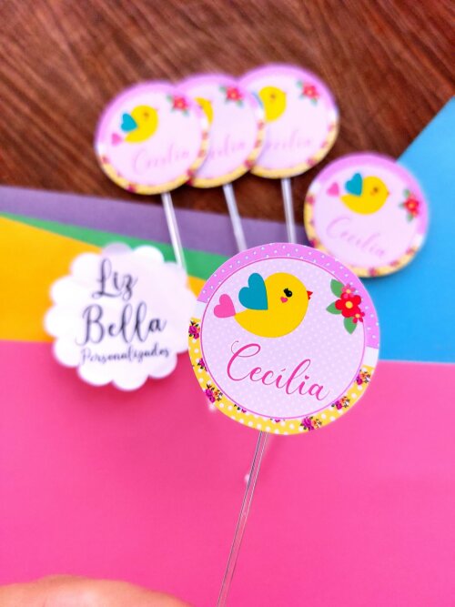 Topper para doces Jardim Encantado - Jardim dos Passarinhos  50 Unidades