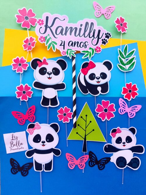 Topo de bolo Panda Rosa