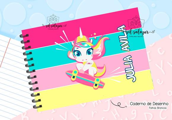 Caderno de Desenho - Unicornio Skate Puket