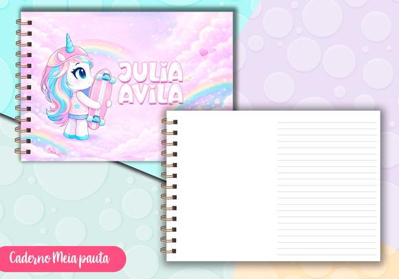 Caderno Meia Pauta - Unicornio Skate Puket