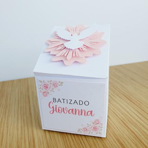 Caixa Cubo - Batizado Menina Branco e Rosa