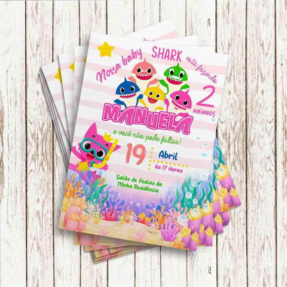 Convite Impresso - Baby Shark Rosa