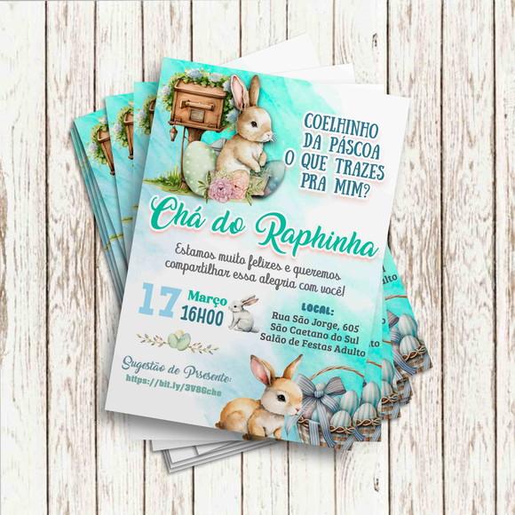 Convite Impresso - Chá de Bebê Coelhinho Menino