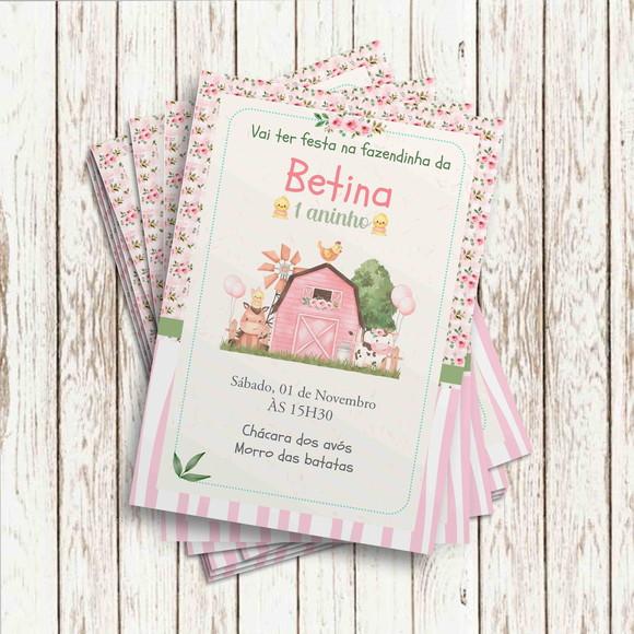 Convite Impresso - Fazendinha Menina Clean