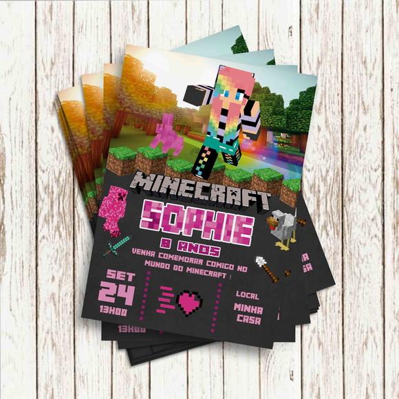 Convite Impresso - Minecraft Menina