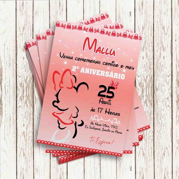Convite Impresso - Minnie Vermelha Contorno