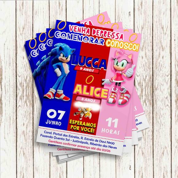 Convite Impresso - Sonic e Amy Rose