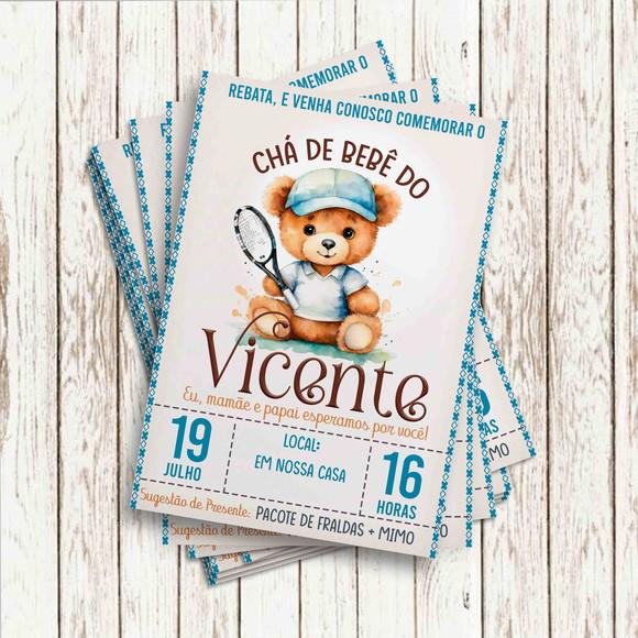 Convite Impresso (10 x 15) - Chá de Bebe Ursinho Tenista